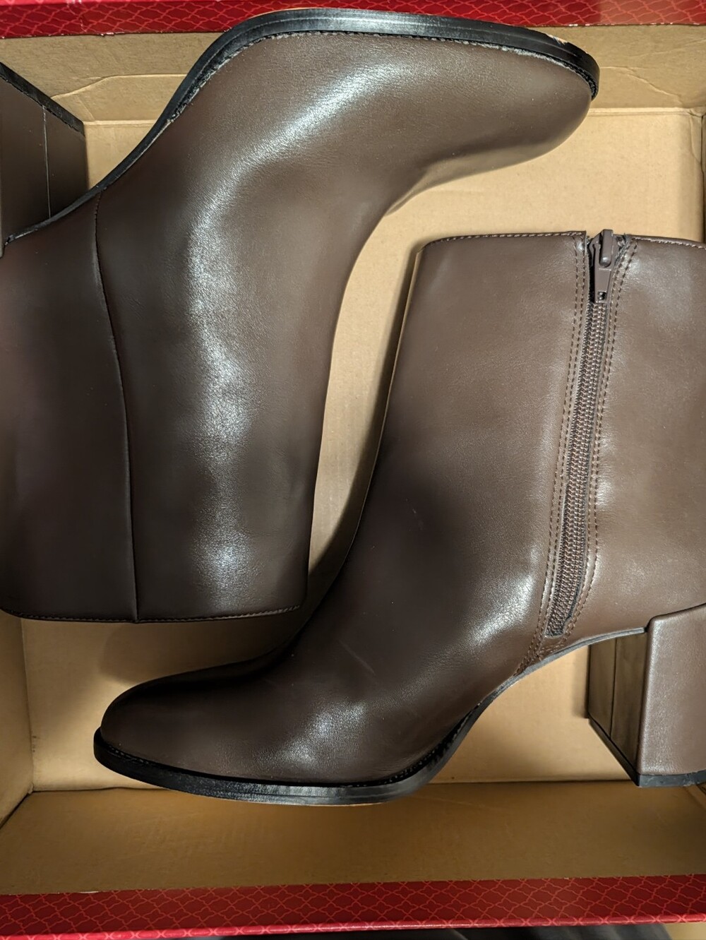 Kelly & Katie Dark Brown Leather Block Heel Ankle Boots